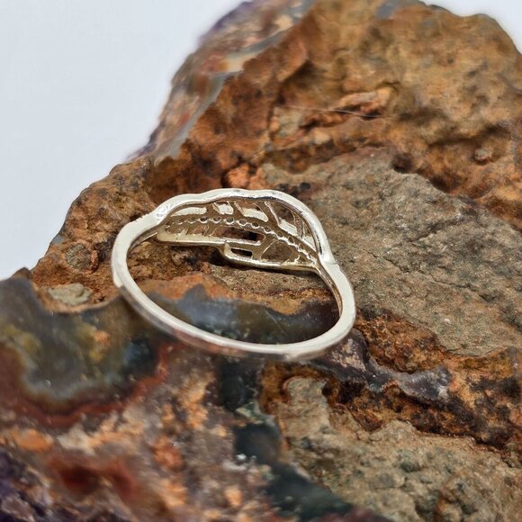 Sterling Silver Leaf Ring Size 6.75 Cubic Zirconia Accents Cutout Fine Jewelry - Picture 4 of 7